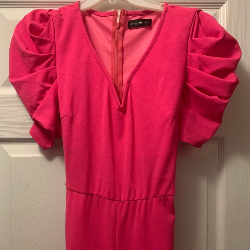 Womens All-in-One Jumpsuit. Pink with drawstring waist. Worn once